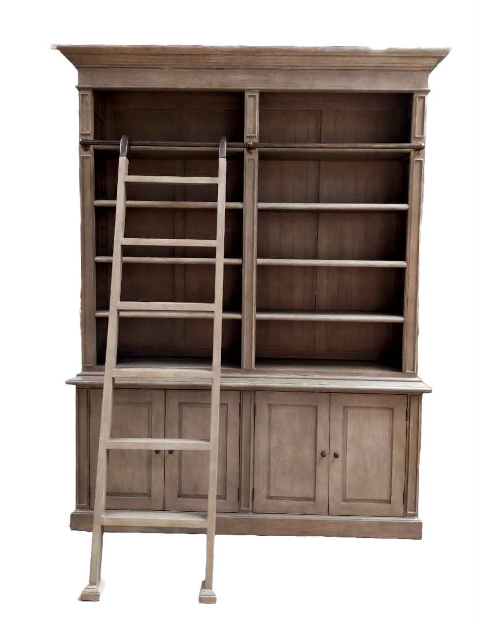 TWO BAY LIBRARY BOOKCASE WITH LADDER - Aged Oak